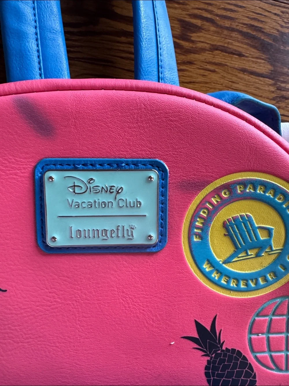 DVC exclusive loungefly Colorblock Pink & Blue Mini Backpack with Vacation Patch